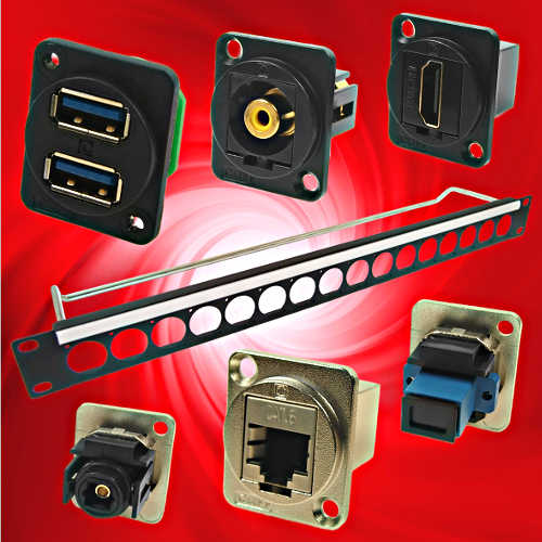 Mounting panel for XLR-format feedthrough connectors from Cliff Electronics