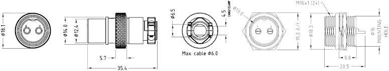 Cliffcon Miniature ZC Series Connectors diagram