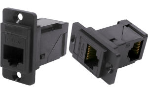 Unshielded Cat.5e RJ45 slim plastic front or rear mounting right-angled feedthrough connector CP30751.