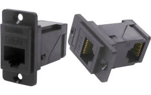 Unshielded Cat.6 RJ45 slim plastic front or rear mounting right-angled feedthrough connector CP30752.