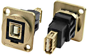 USB 2.0 B to USB 2.0 A female feedthrough socket