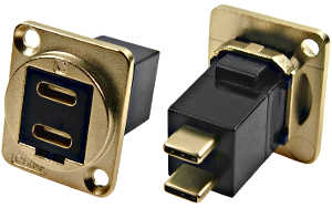 Dual USB Type-C female to USB Type-C male feedthrough socket