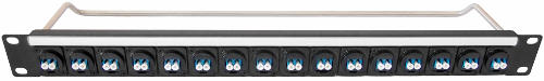 1U panel loaded with LC duplex SM optical fibre feedthrough connectors