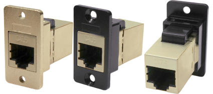 Shielded Cat.6 RJ45 slim metal front-mounting feedthrough connector CP30622SMX1, CP30622SMB