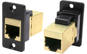 Shielded Cat.6 RJ45 slim plastic front mounting feedthrough connector CP30622S