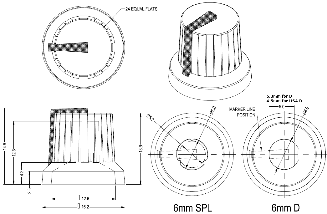 10 Pcs Potentiometer Knob Rotary Control Turning Bakelite Knob Hole Dia 6mm  DSU 